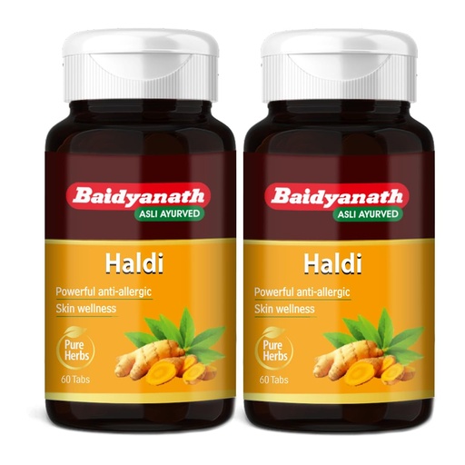 [BRSREEIODMIGGADA] Baidyanath Haldi Tablets - 60 Tablets (Pack of 2) | Ayurvedic Turmeric Supplement | With Haridra Extract | Supports Skin, Immunity & Liver Function |