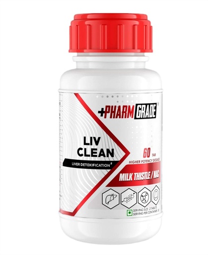 [BRSROHA7DINRU3IY] Pharmgrade LIV Clean Liver Detox With Milk Thistle 500mg | N- Acetyl Cysteine (NAC) 500mg | Pumpkin Seed Extract 100mg | L-Ornithine Aspartate 50mg | Kalmegh 50mg | Dandelion 50mg For Overall Liver Protection
