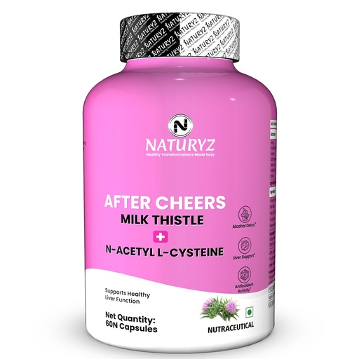 [BRSREC32AEOQY3AV] NATURYZ After Cheers Fatty Liver & Alcohol Detox Supplement with Milk Thistle, N-Acetyl Cysteine (NAC), Green Tea & Beetroot | Advanced Liver Health, Hangover Recovery | Helps detox After Drinking | 60 Vegetarian Capsules