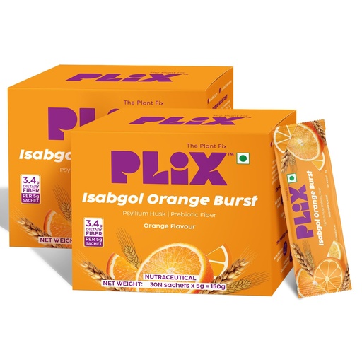 [BRSROAIHOYHG2ALX] PLIX - THE PLANT FIX Isabgol Orange Burst| Improve Digestive Health And Gut Cleanse| Psyllium Husk Powder| No Added Preservatives OR Sugar| 60 Days Serving