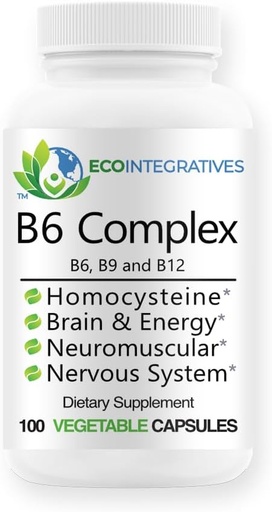 [BRSRAZAEOEMAOA3P] ויטמין B6 מורכב ויטמין B6, B9 Folate, B12 Methylcobalamin תומך Cardiovascular, Neuromuscular, Nervous System, Homocysteine, Energy, Blood Cell & Bone Health 100s