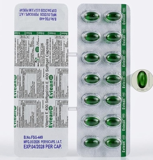 [BRSRYEIFOV6Q4A3B] Eviean 400 Softgel Capsules for Skin Health & Immunity Support (20 Capsules)