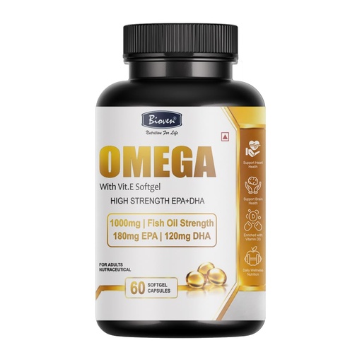 [BRSRYFA5BAHGCYD6] Omega Softgel with Vitamin E, High Strength EPA DHA, 1000 mg Fish Oil Strength, 180 mg EPA, 120 mg DHA, Nutraceutical Supplement for Adults, Daily Wellness Nutrition, 60 Softgel Capsules