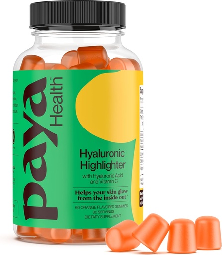 [BRSROCYBAQNQOELH] Hydrating Hyaluronic Highlighter Skincare Gummies | Supports Brighter, Dewy, Plump Skin | Vegan Hyaluronic Acid & Vitamin C Supplement | Non-GMO, Gelatin-Free, Orange Flavor, 30-Day Supply