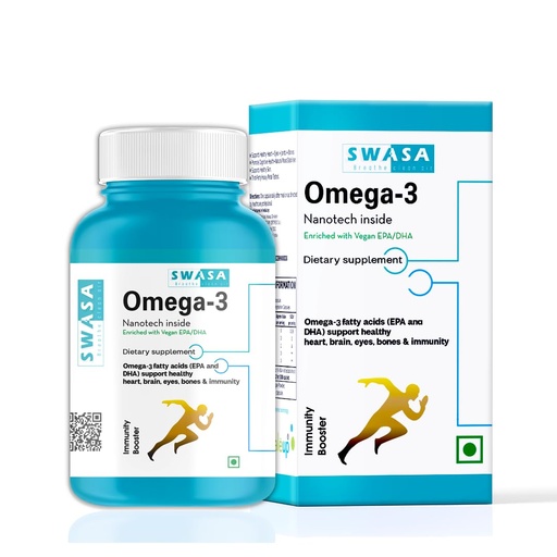 [BRSROEA2AQCRA3Q4] Swasa Haleup Vegan Omega 3 Capsules, 500 mg || Nanotech Inside II Enriched with EPA/DHA || Healthy Heart|| Brain|| Immunity ((Pack of 4))