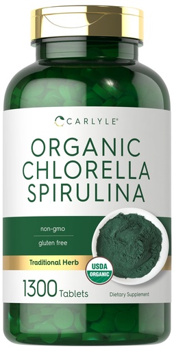 [BRSROZAQBUPBM3D5] Carlyle Organic Chlorella Spirulina Tablets | 1300 Count | 50/50 Blend | Non-GMO and Gluten Free Supplement