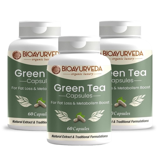 [BRSRMAIRPMDWOFD5] BIOAYURVEDA Green Tea Capsule for Fat Loss and Metabolism Boost, 60 Capsules (Pack of 3)