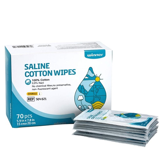 [BRSWGFAYAV5GG2DO] Winner Sterile Saline Wipes, 6" x 8" Large Personal Care Wipes, Gentle Saline Pads for Piercings, Multi-Purpose for Sensitive Eyes and Face, Individually Wrapped, 70 Count