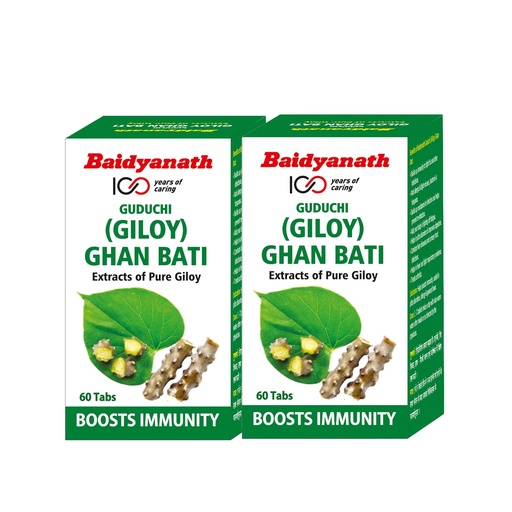[BRSWYEIQO55WCADP] Baidyanath Giloy Ghan Bati 60 Tablets | Boosts Immunity & Digestion | Ayurvedic Guduchi Tablets for Fever, Detox, Acidity & Skin | Herbal Supplement for Health & Wellness | (Pack of 2)