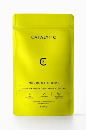 [BRSRGAI7CN7AEDTX] Catalytic Neuromito B12+ Vegan Capsules, Cognitive Energy, Mood Balance, Daily B12, 30 day supply, Refill Pack