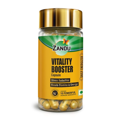 [BRSWYYAYBENWMGTD] Zandu Vitality Booster Capsule, With Goodness of Ashwagandha, Safed Musli, Gokshur, Shuddha Shjilajit, Helps to Boost Energy and Strength - Pack of 60 Veg Capsules