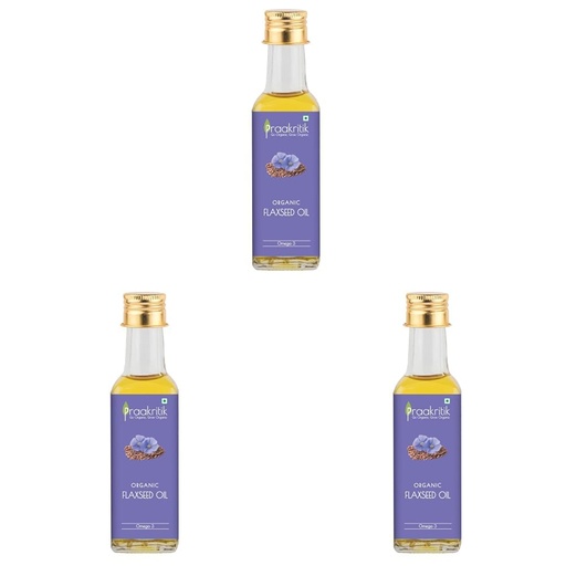 [BRSRYZAOB4HAYDT6] Praakritik Cold Pressed Flax Seed Oil 100ml, 100% Natural Flaxseed Oil for Daily Use, Ideal for Hair Care, Massage & Cooking, Til Oil Alternative (Pack of 3)