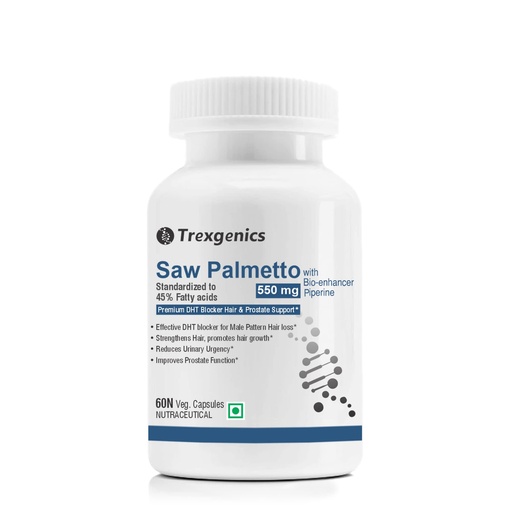 [BRSWYZQ3CAFWCCTK] Trexgenics SAW PALMETTO Advanced - High Strength 45% Complex 550 mg with Bio-enhancer Piperine - Hair DHT Blocker & Prostate Support (60 Veg. Capsules) (1)