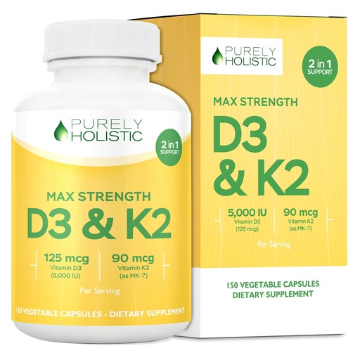 [BRSWGBQEBV6GKDYZ] Vitamin D3 K2 | 5000iu D3 + 90mcg K2 | 150 Servings | Bone, Immune, Energy & Heart Health Support | High Absorption & Non-GMO | Once-Daily Vitamin Supplement | 150 D3K2 Capsules (5 Month Supply)