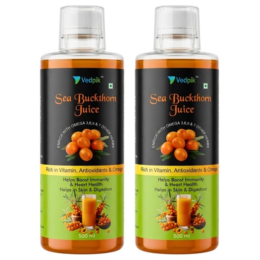 [BRSRGBQPOQFBUCTV] Vedpik Sea Buckthorn Juice - 500ml | With Omega 3, 6, 7 & 9, Natural Antioxidants & Vitamins | Formulated for Immunity, Skin Health, and Well-being (500ml (Pack of 2))