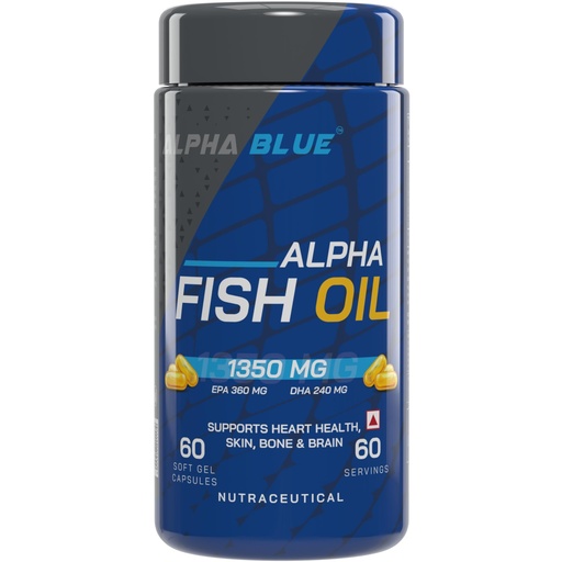 [BRSRYYYZBNYQMGQ2] AlphaBlue Fish Oil 1350 mg | 360 mg EPA & 240 mg DHA | Omega 3 Capsules for Heart, Brain, Joint & Skin Health | 60 Soft Gel Capsules | High Purity Fish Oil Supplement
