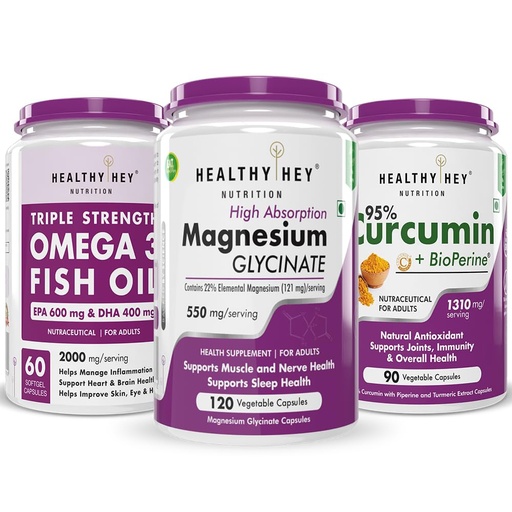 [BRSRAZYQOAFAM236] HealthyHey Nutrition Fish oil 60 softgel & Curcumin 90 capsules & Magnesium Glycinate 120 capsules