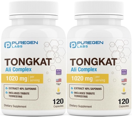 [BRSROCD6BMCRMAD7] Puregen Labs Tongkat Ali Extract 200 a 1 per gli uomini, 1020mg per porzione, [High Potency] Total 240 capsule - Supporto per la salute degli uomini con 20mg Tribulus Terrestris | Non-GMO, Gluten Free, Made in USA