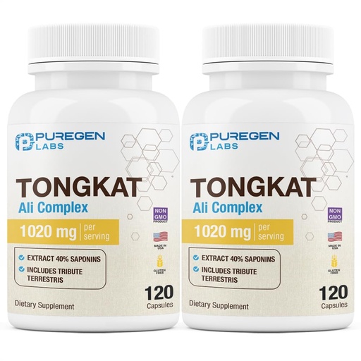 [BRSROCD6BMCRMAD7] Puregen Labs Tongkat Ali Extract 200 to 1 for Men, 1020mg per Serving, [High Potency] Total 240 Capsules - Men's Health Support with 20mg Tribulus Terrestris | Non-GMO, Gluten Free, Made in USA