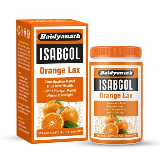 [BRSREYDQCECW2D3L] Baidyanath Isabgol Psyllium Husk Orange Lax Powder| Tasty Natural Fibre Laxative for Constipation Relief & Digestion | Effervescent, Gluten - 250g
