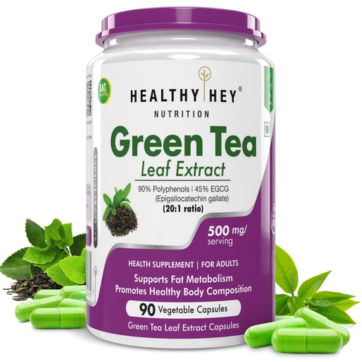 [BRSWG2T5BUDRM2T7] HealthyHey Nutrition Green Tea Extract - 90% Polyphenols & 45% EGCG - 20:1 ratio -90 Veg. Capsules