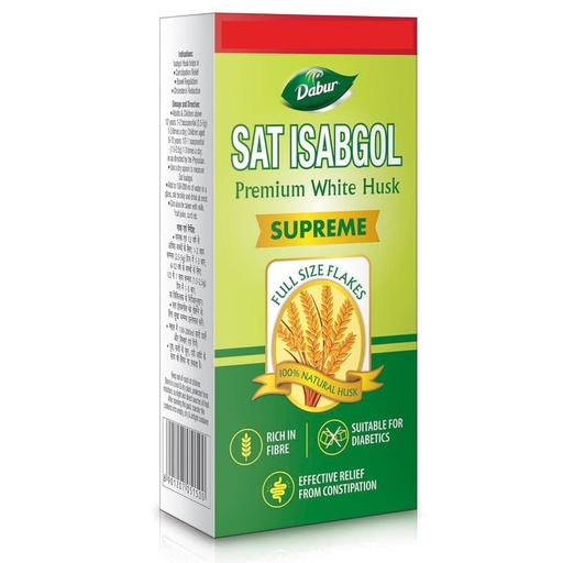 [BRSWIGQ7CANAOALG] Dabur Sat Isabgol (Psyllium Husk) - 180g | Rich in Fiber | Provides Effective Relief from Constipation & Bloating | Promotes Bowel Health | Non-Habit Forming | 100% Ayurvedic