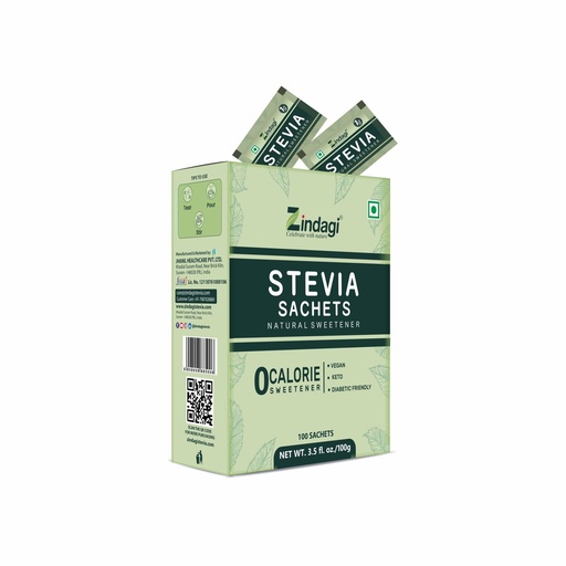 [BRSWGZ37AABGAFA3] Zindagi Stevia Sachets | Natural Sugar Free | Diabetic Friendly Sweetener | 100 Sachets