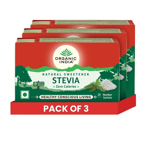 [BRSWGFI3O4PQIYL7] Organic India Natural Sweetener Stevia 25N Sachets 75g Powder(Pack of 3)