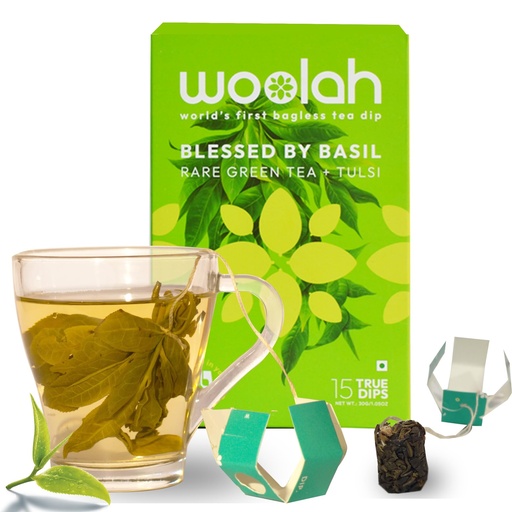 [BRSRMGD6CIOREEYY] Woolah Rare Assam Green Tea With Tulsi | Bagless Whole Leaf Green Tea Dips | Naturally Grown | Rich in Antioxidants | Clean & Refreshing | Plastic-Free Brewing (15 Dips / 30 Cups)