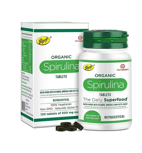 [BRSWIEILOIPRUA32] Parry's Wellness Organic Spirulina Tablets - Most Bio-available Protein & Nutri-dense Superfood | Immunity and Health Supplement | Metabolism Booster | 100% Vegan | 120 Tablets (500mg Each)