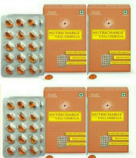 [BRSRYZTYCABAM33U] Veg Omega Soft Capsules | 100% Vegetarian Omega Supplement | Plant Based Omega 3 | Vegetarian Softgel Dietary Supplement for Daily Wellness 30 Soft capsules (PACK OF 4)