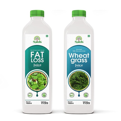 [BRSW2HYTOYFRYA36] Natells Fat Loss and Wheatgrass Juice Combo (1000ml Each) | Herbal Weight Management Drink with Garcinia, Aloe & Amla | Natural Detox, Help Immunity and Metabolism Booster for Men & Women (Pack of 2)