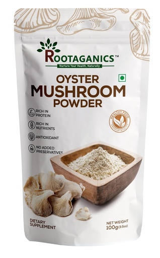 [BRSRE2Q6OYCQMHT2] Rootaganics Organic Oyster Mushroom Powder 100g | 100% Pure, No Additives | Rich in Beta-Glucans & Natural Umami | Plant Protein & Fiber | For Soups, Gravies, Smoothies, Tea | Vegan & Lab-Tested