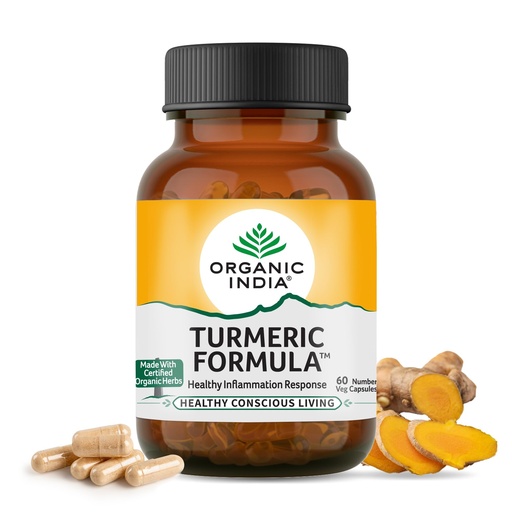 [BRSWGYDYCBYBQ3DK] A TATA Product - Organic India Turmeric Formula - 60 Veg Capsules, Natural Anti-Inflammatory, Enhance Immunity, Liver Functions, Improves Metabolism, Skin, Bone & Joint Health, GMP & NPOP Certified