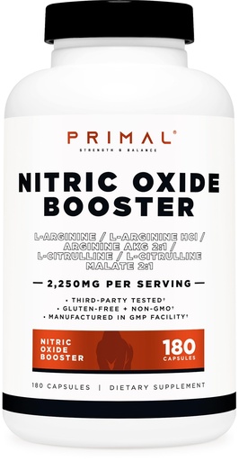 [BRSRAFD2PIHBADLD] Primal Nitric Oxide Booster (2,250mg Per Serving) (180 Capsules) - 60 Servings