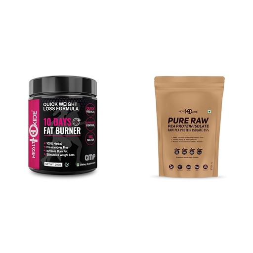 [BRSRYYADCV5BGAY7] HealthOxide 10 Days Fat Burner Powder | Natural Weight Loss Supplement with Green Tea Extract, Gar | HealthOxide Pea Protein Isolate 85% | Vegan Plant Protein Powder | Unflavoured | 85% Pure Protein