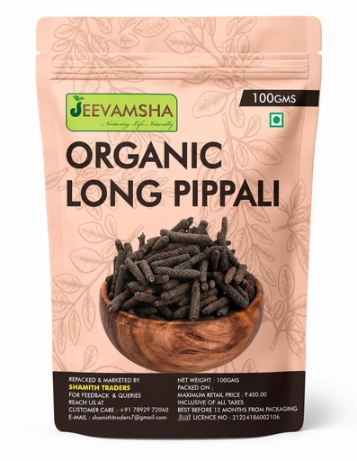 [BRSRY2T6B5YBOEQ7] Jeevamsha Organic Long Pippali (Long pepper) pipal badi Whole | Premium Ayurvedic Spice | Naturally Dried | No Preservatives | Vegan | 100g