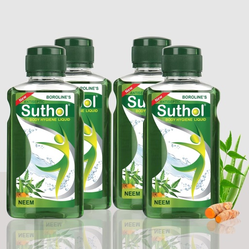[BRSRMZY5BYCRUDIU] Boroline's Suthol Neem Liquid 200 Ml X 4, Antiseptic with Neem, Turmeric, Aloevera- Stop Prickly Heat, Rashes, Summer-Skin Itchiness (Pack Of 4)