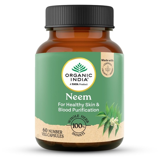 [BRSWIYIZAQFAC3LM] A TATA Product - Organic India Neem Blood Purifier - 60 Veg Capsules, Natural Blood Purifier, Plant-Based Anti-Bacterial, Anti-Viral, With Immunity Boosting Properties, GMP & NPOP Certified Organic