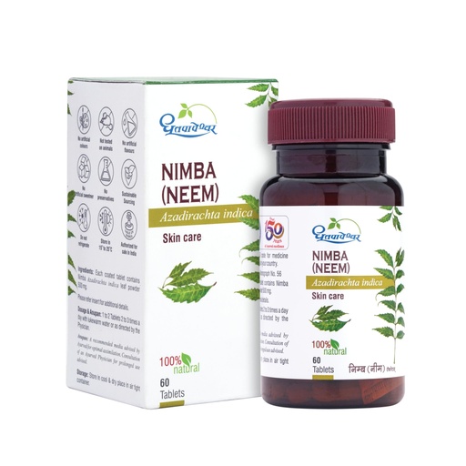 [BRSRABDQBZYRG3AU] Dhootapapeshwar Neem Tablets | Ayurvedic Skin Health & Blood Purifier | Anti-Fungal, Anti-Bacterial, Supports Digestion & Heals Wounds | 60 Tablets X Pack Of 2