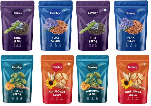 [BRSRYZAPDIMBSC35] Farmley Edible Seeds Combo 800 g | Chia Seed + Sunflower Seed + Pumpkin Seed I Superfood Mix for Healthy Eating | Rich in Protein & Fiber (200g, each) (Pack of 8)