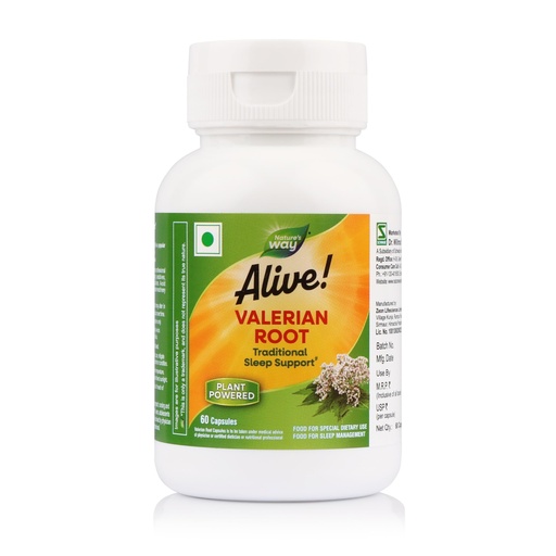 [BRSRGHQHAV6GG23K] Nature’s Way Alive Valerian Root | Supports Sound Sleep & Relaxation| Traditional Sleep Support for Men & Women | 60 Veg Capsules
