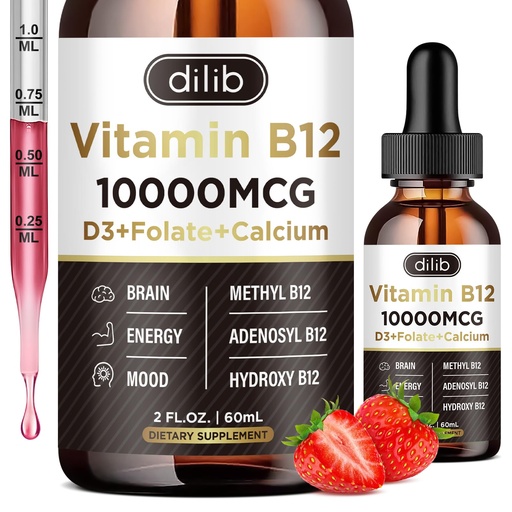 [BRSROHYZDN6QGAIV] Vitamin B12 Liquid Drops Sublingual 10000 mcg, Triple B-12 Complex Supplement, Methyl & Methylcobalamin Blend for Women & Men, Mood & Energy Booster, Methylated B 12 for Metabolism & Health Support