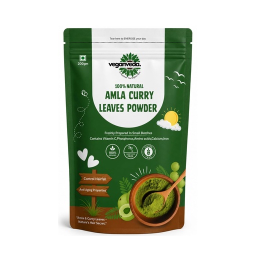 [BRSREZD6CN5BU2TD] Natural Amla & Curry Leaf/leaves Powder | Plant-Based Superfood for Daily Nutrition & Hair Care | Organic, Vegan, Gluten-Free | No Preservatives | 200g Pack