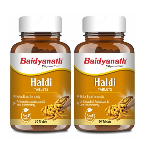 [BRSW2H3QCJ5RY2Y2] Baidyanath Ayurved Turmeric Tablets 60 tabs | With Natural Haldi Extract | Helps Boost Immunity, Blood Cleansing, Skin Problems, Strengthen Digestion (Pack of 2)