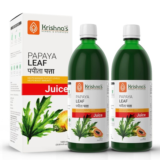 [BRSREYADOJ4GMDI7] Krishna's Papaya Leaf Juice - 1000 ml | Fresh Papaya Leaves | Helps to platelets count - (Pack of 2)