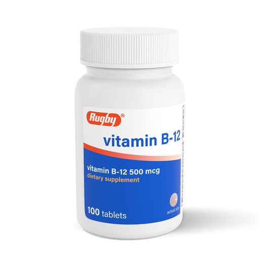 [BRSWYFIQCMPQ2GTX] Rugby Vitamin B12 500 mcg - Gluten-Free B12 Supplement for Energy, Metabolism, Nerve, and Immune Support, 100 Tablets