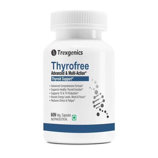 [BRSWGCAKCMFWEFLX] Trexgenics THYROFREE Comprehensive Thyroid Support with Ashwagandha 5%,Natural Herbs,Tyrosine,Magnesium,Iodine,Vitamin C,B-Complex,D3,Zinc,Selenium & Chromium (60 Veg. Capsules) (Pack of 1),60 grams