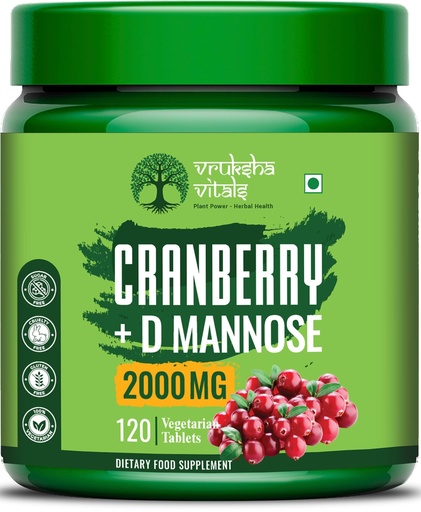 [BRSRMBTRBN4AMCI7] Vruksha Vitals Cranberry D Mannose - 120 Tablets Capsules Supplement for men and women - Cranberry Fruit Extract Powder Supplements