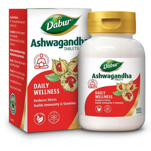 [BRSWYFT2CV7RGE36] Dabur Ashwagandha Tablets - 60 tabs | General Wellness Tablets | Stress Relief | Rich in Antioxidants | Immunity Booster | Rich in Antioxidants | Rejuvenates Body